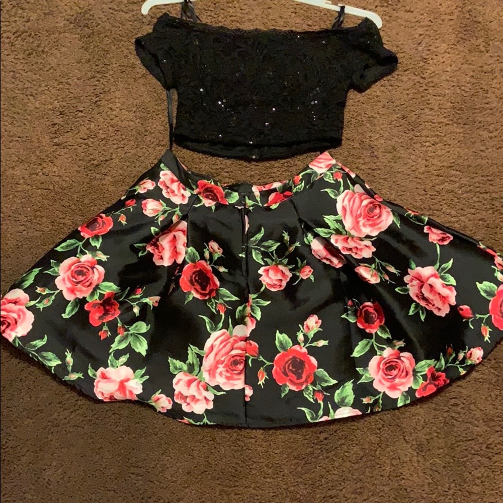 Two Piece Floral Hoco Dress